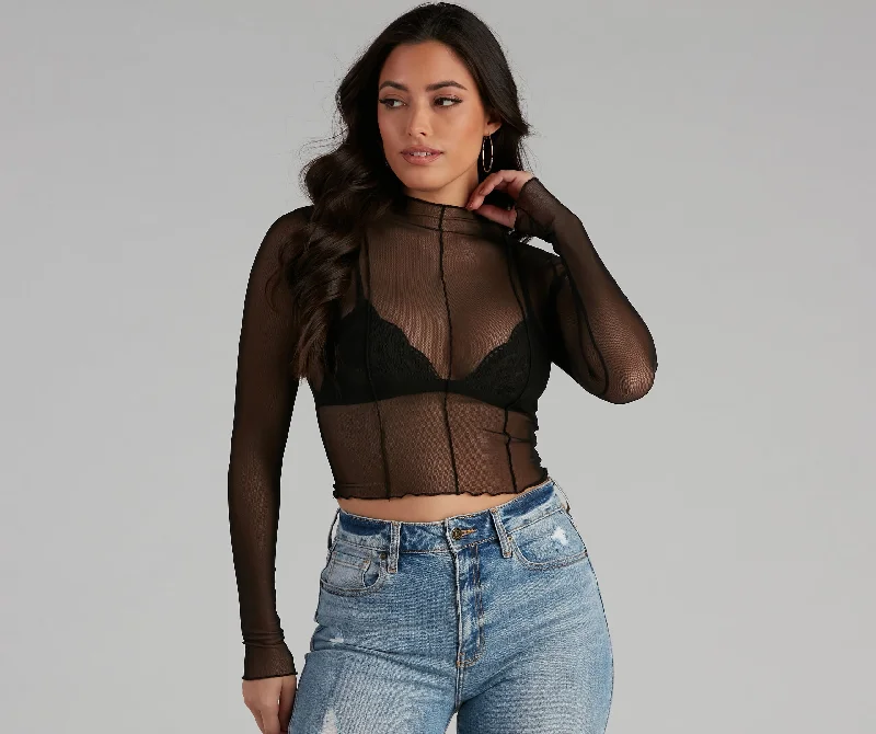 Mesh Moment Seam Crop Top Elegant Women's 