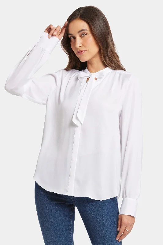 Tie-Neck Blouse - Optic White Laid - back Women's Vibe