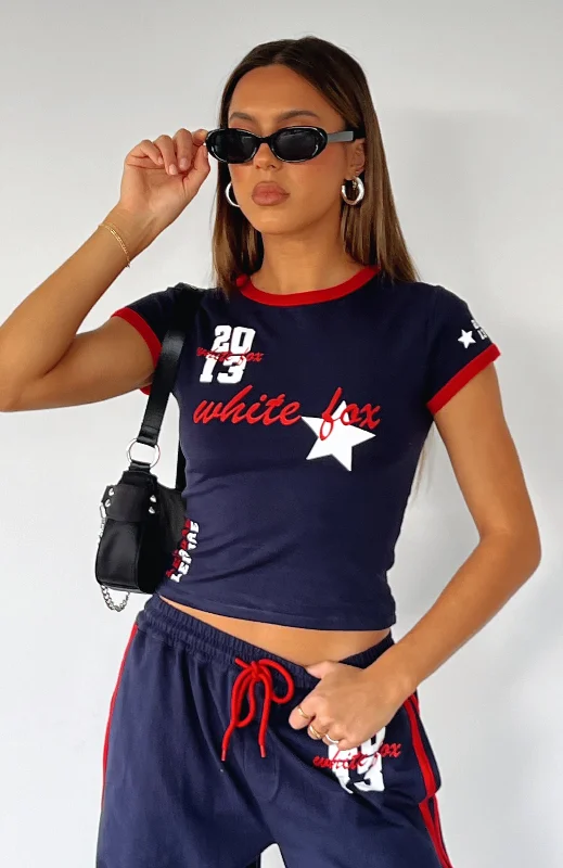All Star Season Baby Tee Navy Vintage Women's 1970S 