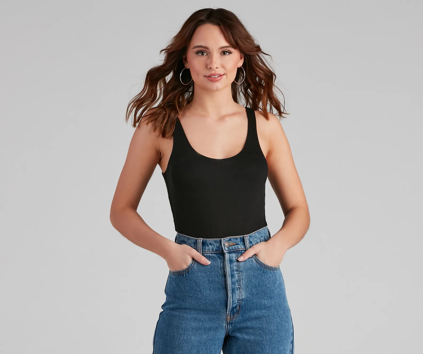 Basic Needs Scoop Neck Bodysuit Monochromatic All - in - one