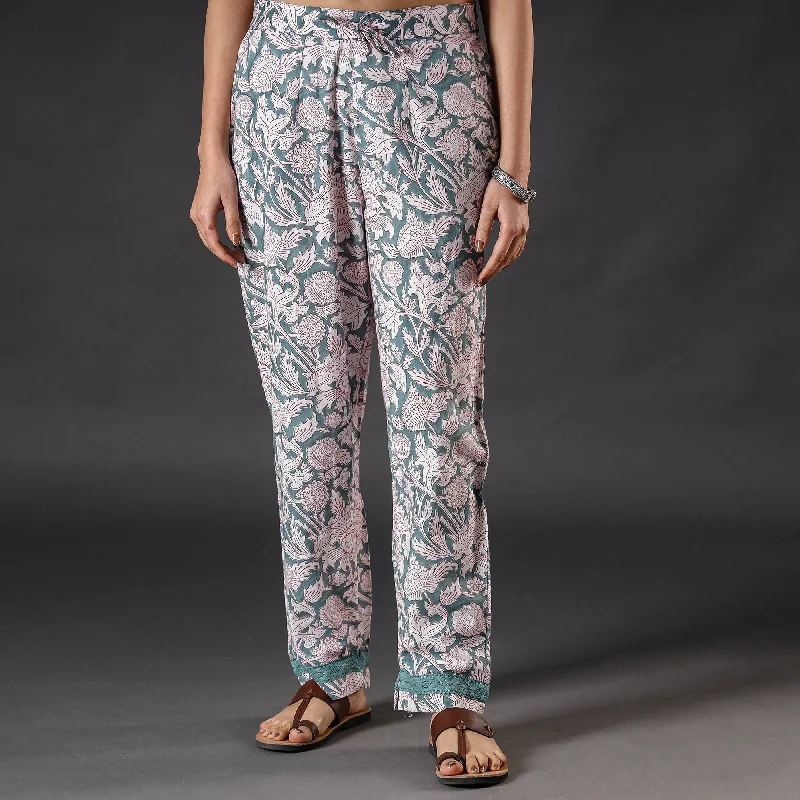 Green - Sanganeri Block Printed Cotton Pant Refined Women's 