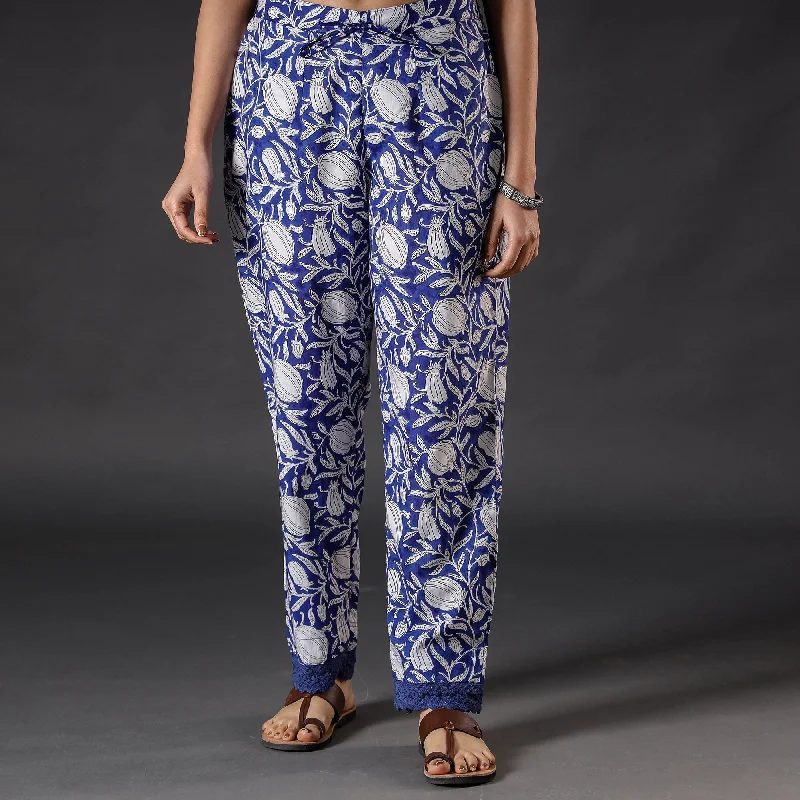 Blue - Sanganeri Block Printing Cotton Pant Earthy Women's 