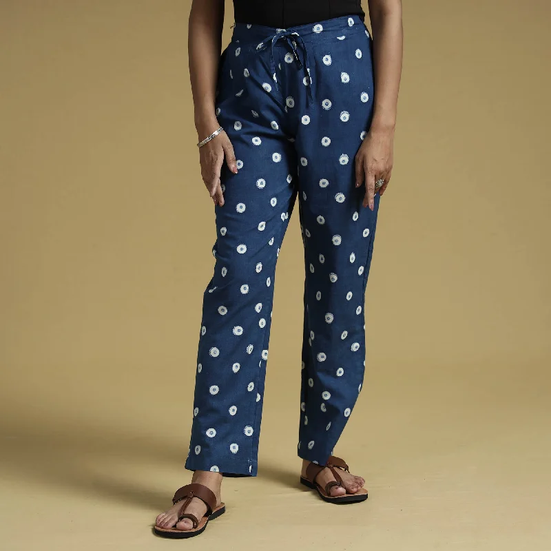 Blue - Dabu Block Printing Cotton Pant Edgy Women's Punk