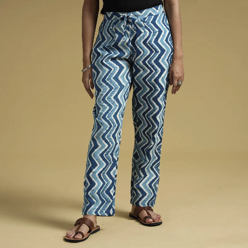 Blue - Indigo - Dabu Block Printing Cotton Pant Business