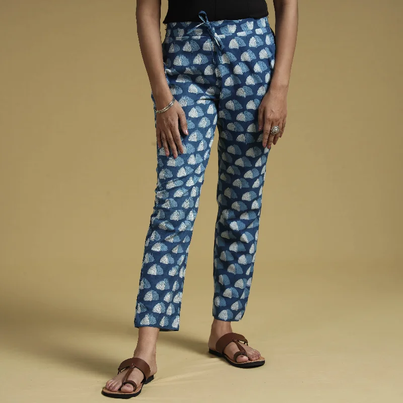 Blue - Dabu Block Printing Cotton Pant Women