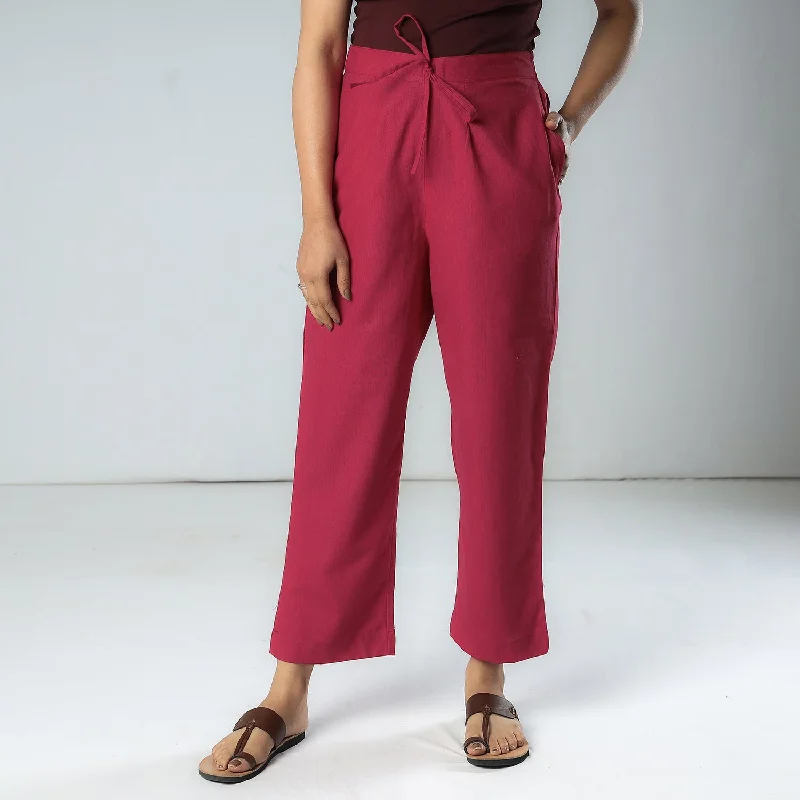 Ruby Pink - Texture Plain Dyed Cotton Relaxed Fit Pant