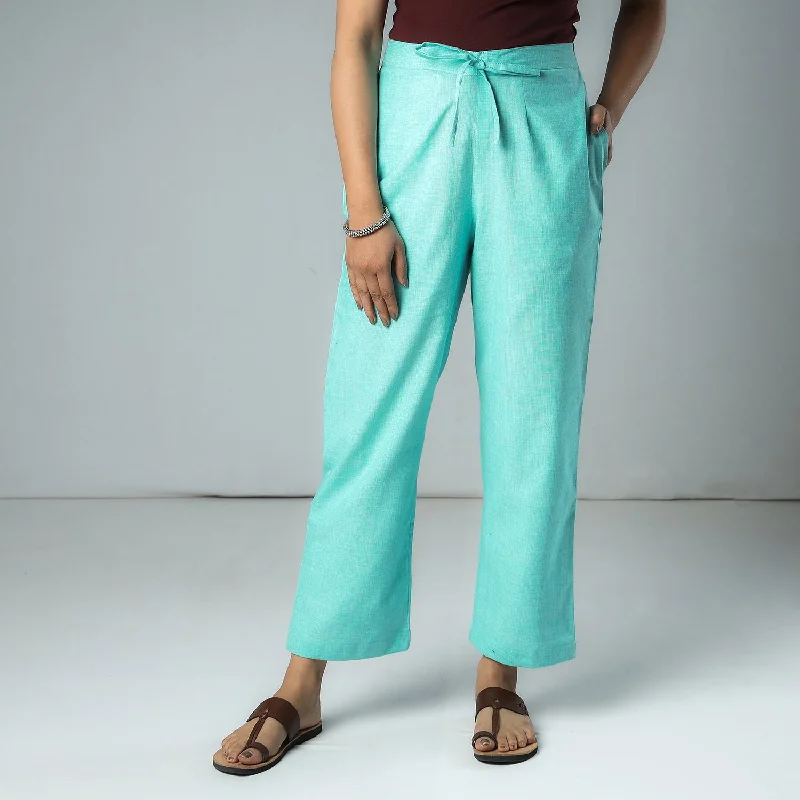 Mint Blue - Texture Plain Dyed Cotton Relaxed Fit Pant