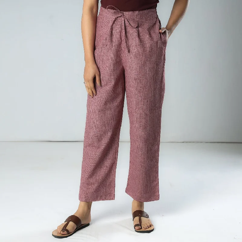 Purple - White & Red Texture Plain Dyed Cotton Relaxed Fit Pant