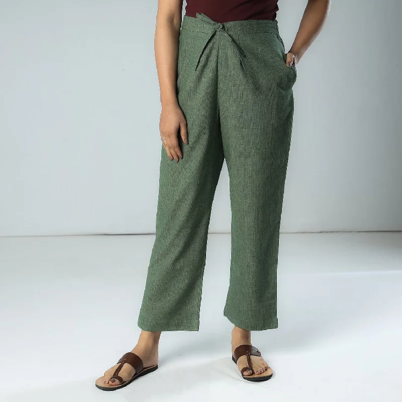 Pistachio Green - Texture Plain Dyed Cotton Relaxed Fit Pant