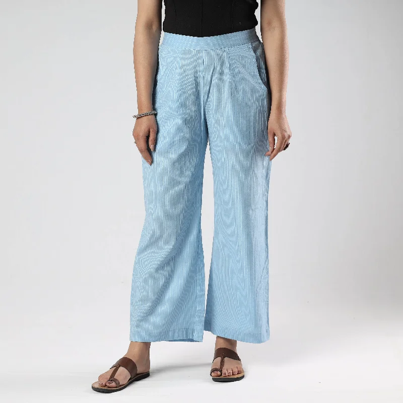 Blue - Running Stitch Cotton Palazzo by iTokri Casuals Practical Women's Quick - dry