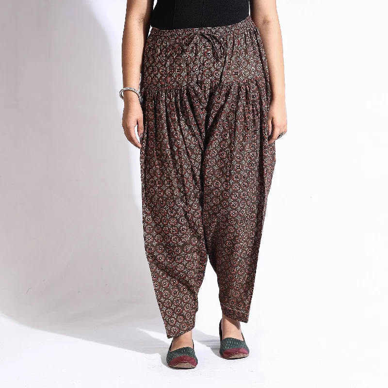 Brown - Ajrakh Block Printed Cotton Elasticated Salwar Classic Women's Pin - striped