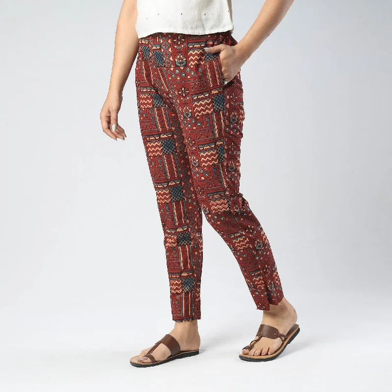 Red - Ajrakh Block Printed Cotton Pant