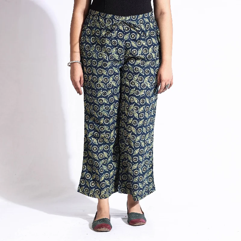 Blue - Ajrakh Block Printed Cotton Farsi Pant