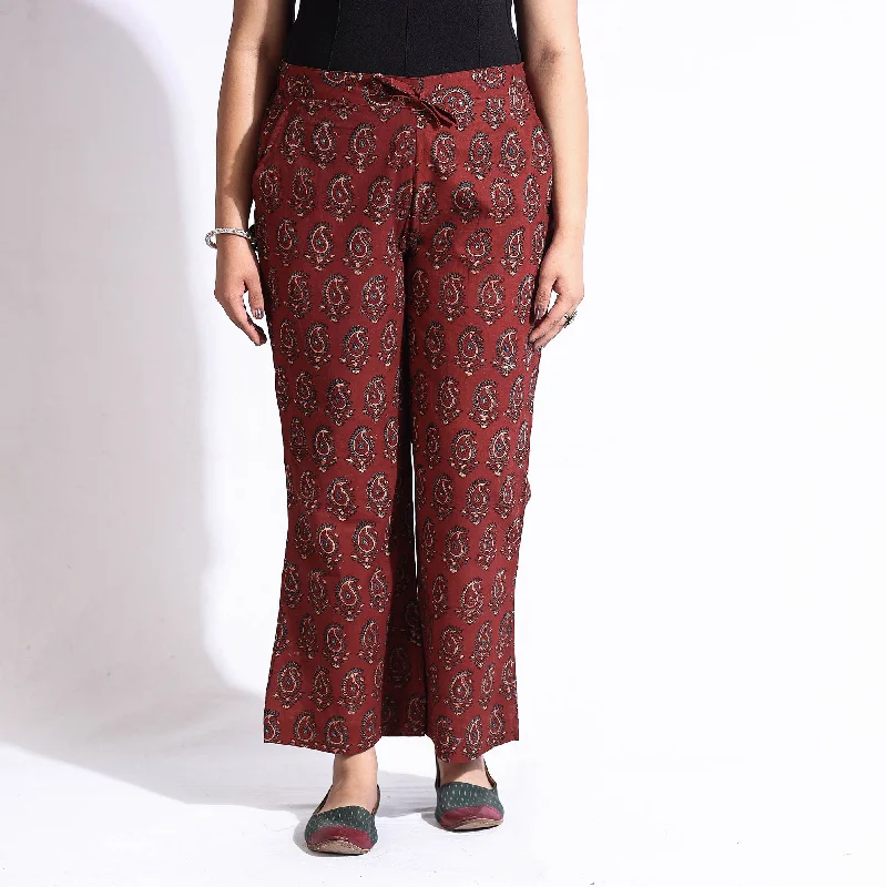 Maroon - Ajrakh Block Printed Cotton Farsi Pant