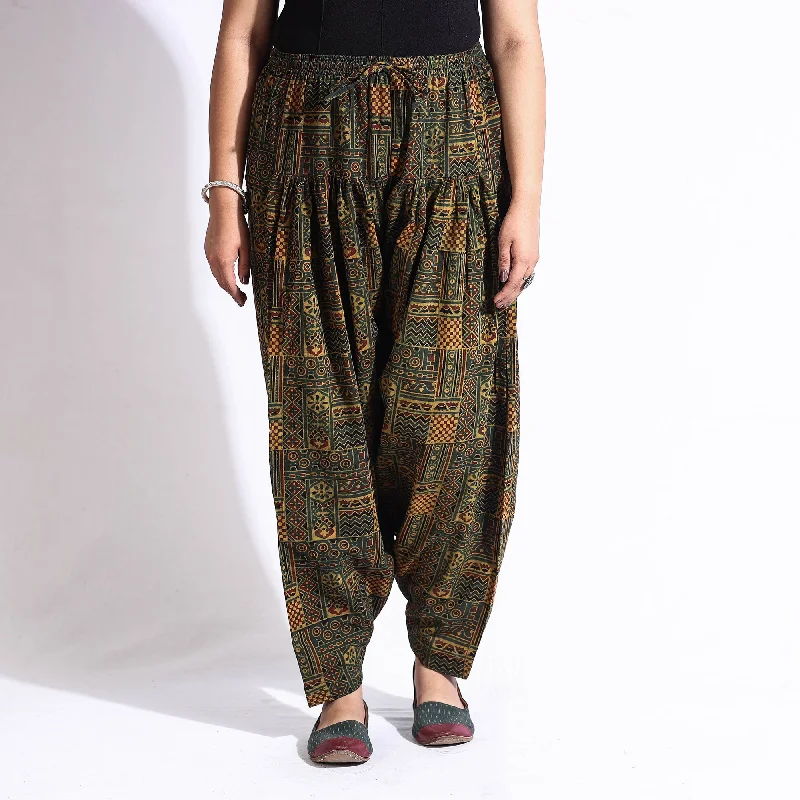 Green - Ajrakh Block Printed Cotton Elasticated Salwar Cool Women's Distressed