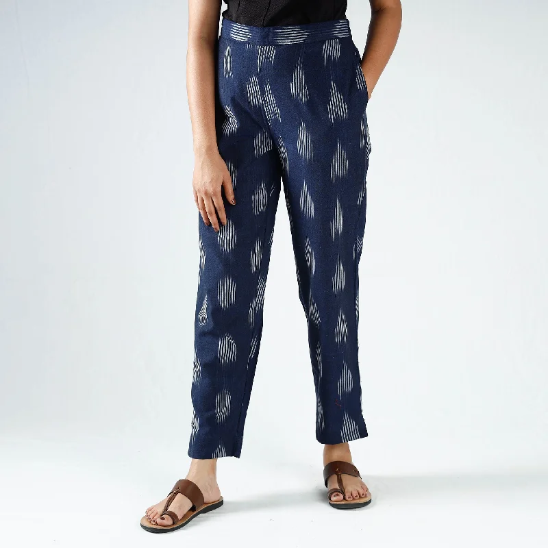 Blue - Pochampally Ikat Cotton Tapered Pant for Women