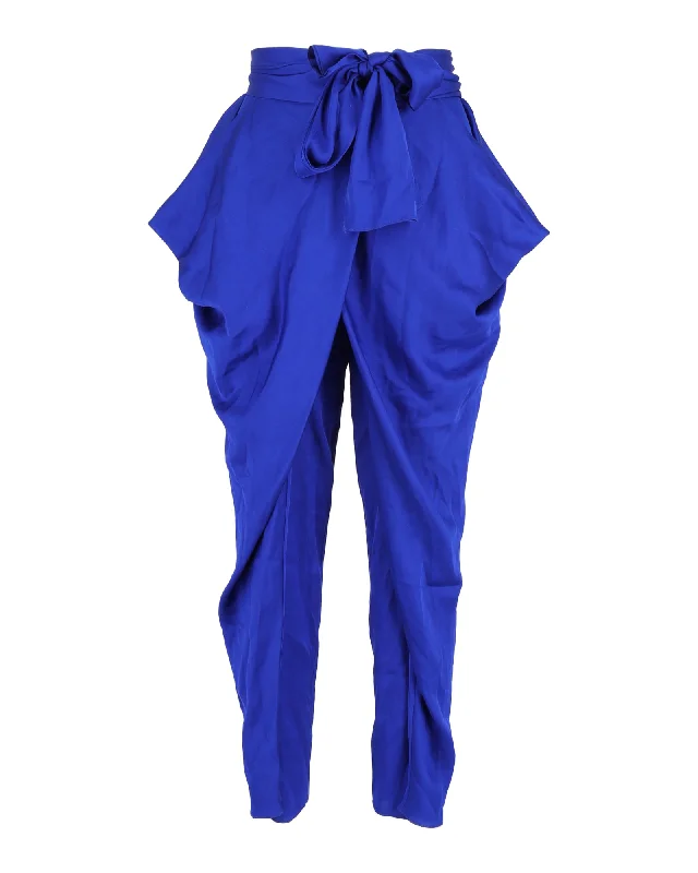 Diane Von Furstenberg Draped Pegged Pants in Blue Silk