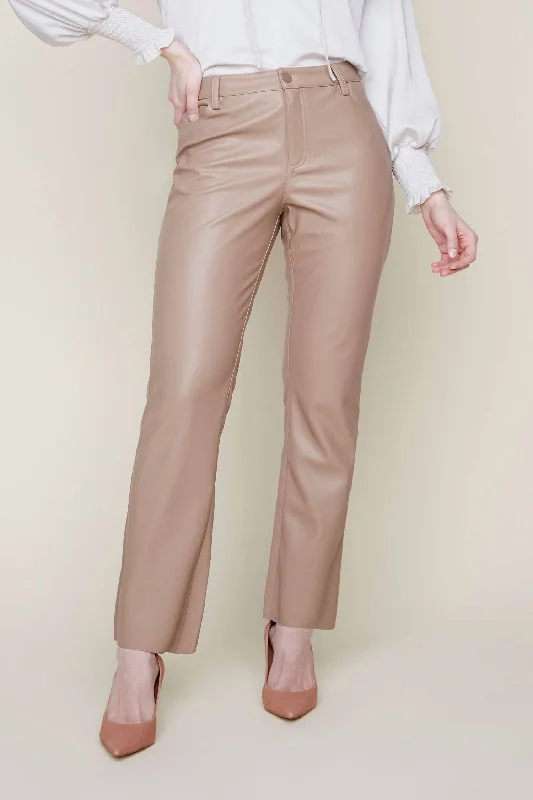 Faux Leather Pant In Tan Hip Women's Retro