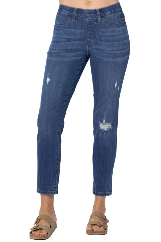 Mid Rise Destroyed Jegging In Blue