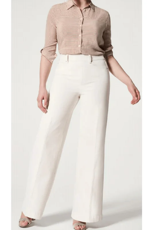 Seamed Front Wide Leg Jeans In Ecru Wash