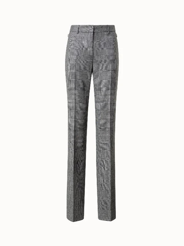 Straight Prince of Wales Checked Wool Cashmere Pants Relaxed Women's 