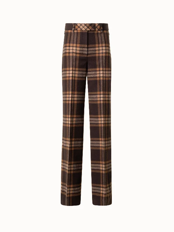 Wide Check Pants in Wool Flannel Minimalist Women's Casual