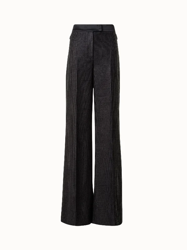 Wide Leg High-Waist Pants with Techno Grid Embroidery British Gentlewoman Style