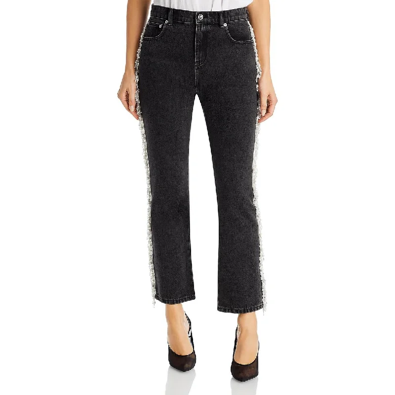 Womens Beaded Fringe Straight Leg Jeans