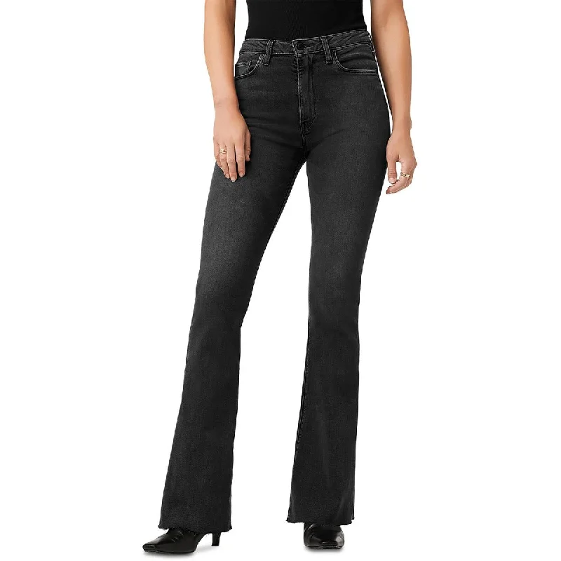 Womens High Rise Raw Hem Flared Jeans