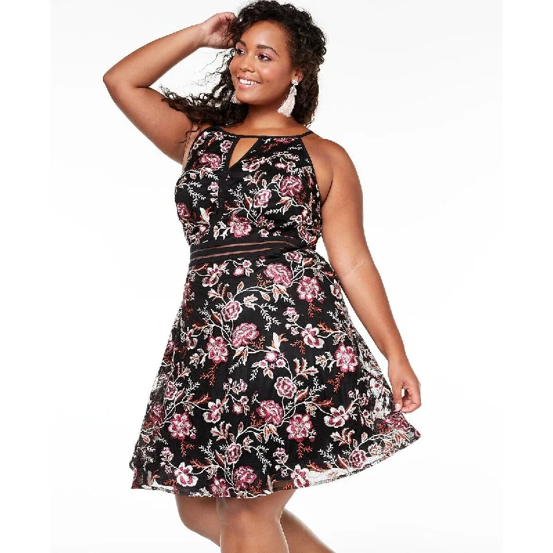 Bcx Women's Floral Sleeveless Halter Knee Length Fit Flare Party Dress Black Size 24W Refined Women's Bcx Women's Floral Sleeveless Halter Knee Length Fit Flare Party Dress Black Size 24W Refined Women's