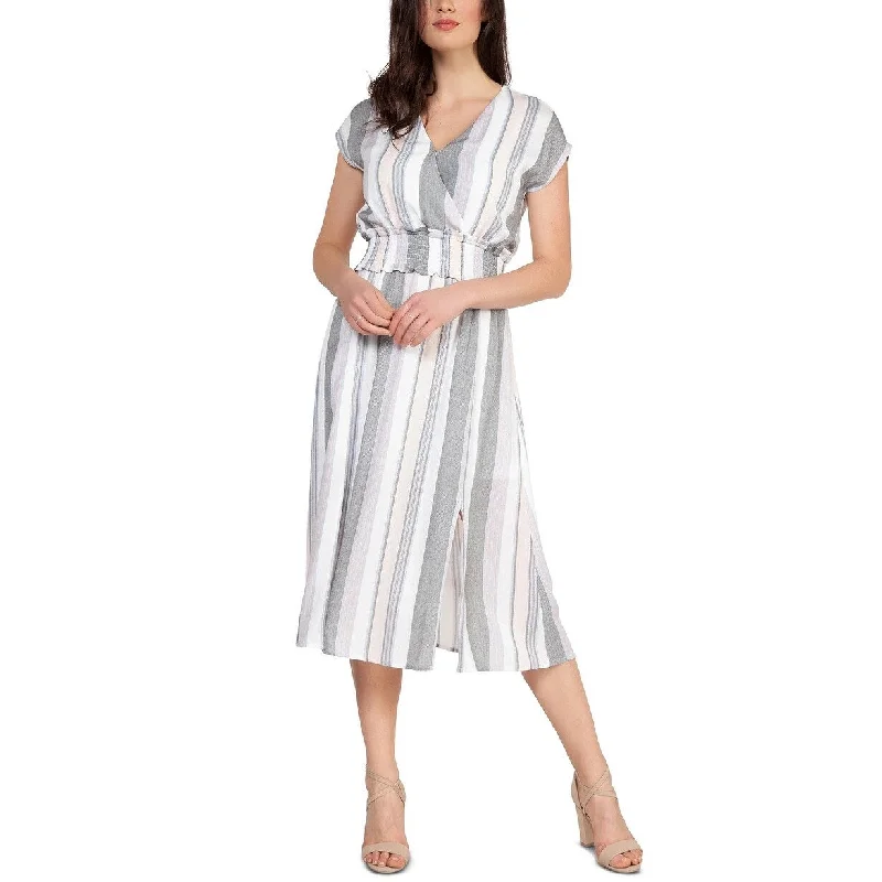 Black Tape Women's Smocked-Waist Striped Midi Dress White Size Medium Practical Women's Quick - dry