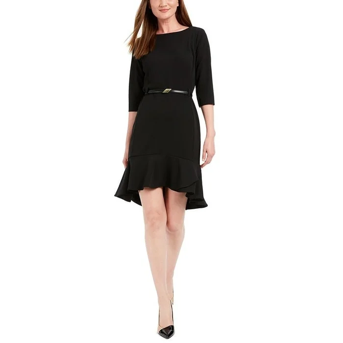 Calvin Klein Women's Belted Flounce Dress Black Size 8