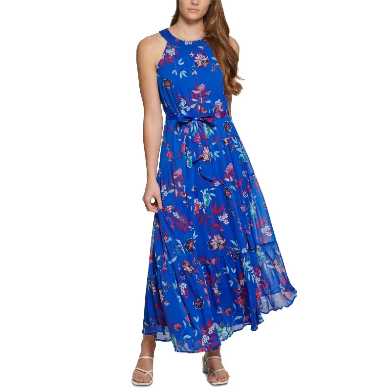 Calvin Klein Women's Tiered Belted Dress Blue Size 12 Women