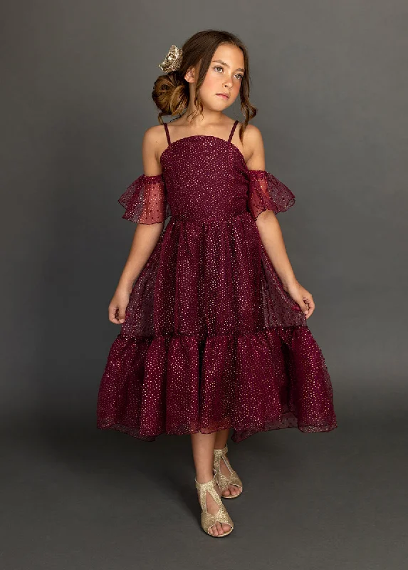 Chloe Dress in Burgundy Dot Sustainable Organic