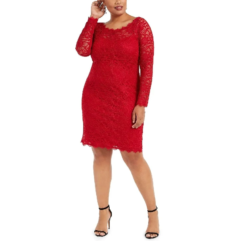 Jump Women's Trendy Plus Size Lace Sheath Dress Red Size 1X