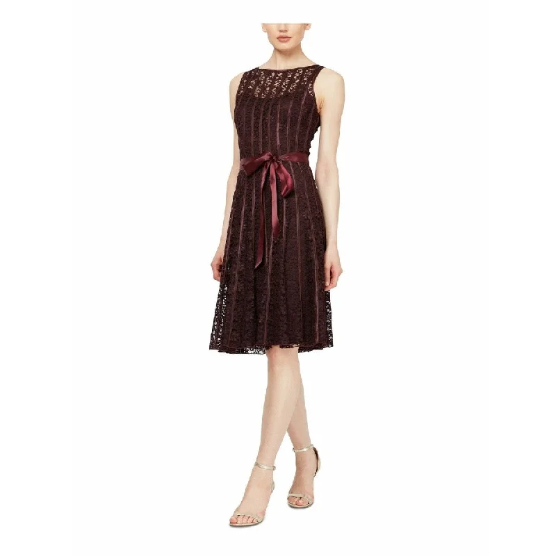SL Fashions New York Women's Sleeveless Belted A-Line Dress Wine Size 16 Cozy Women's Sherpa - lined