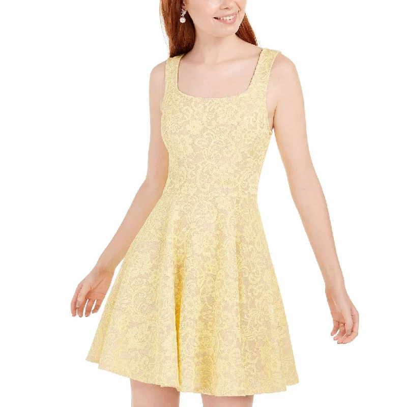 Speechless Juniors' Lace Fit & Flare Dress Yellow Size 1