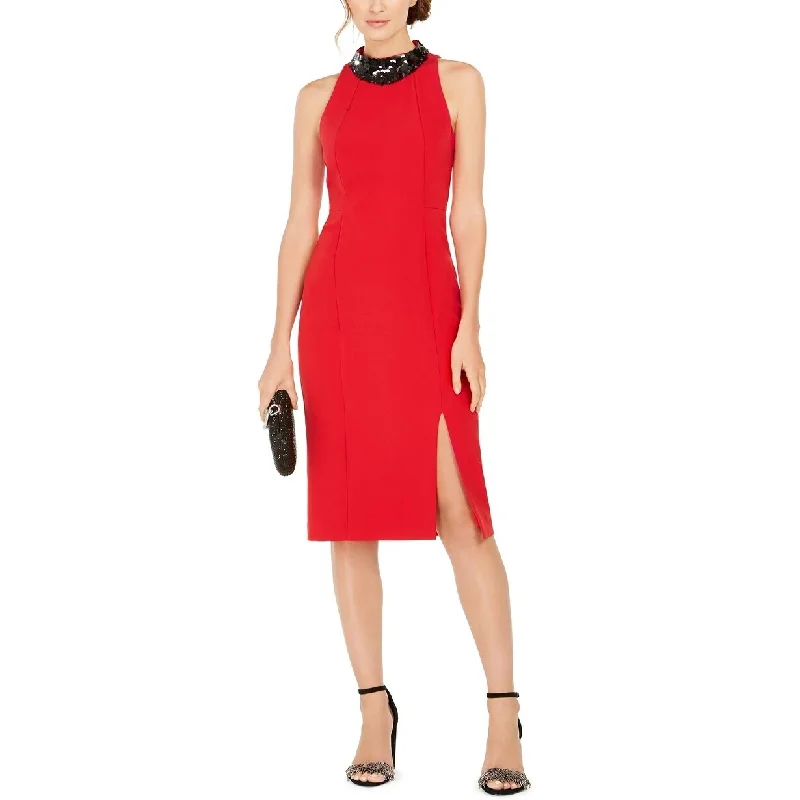 Taylor Women's Dresses Paillette Neck Sheath Dress Red Size 4 Youthful Women's Pop