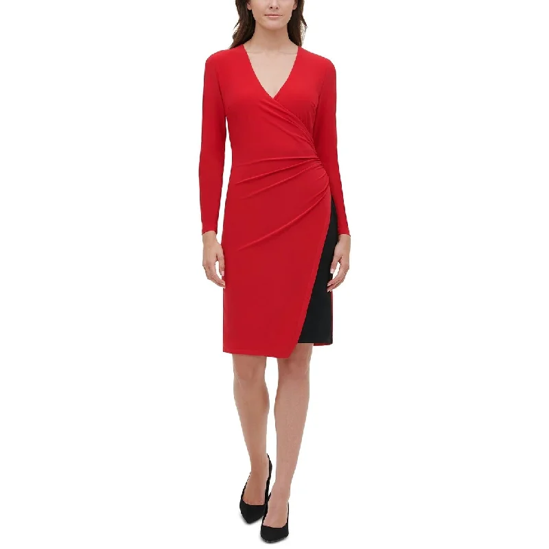 Tommy Hilfiger Women's Petite Ruched Sheath Dress Red Size 6 P Compression