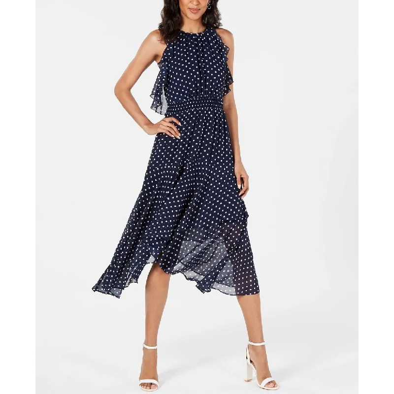 Vince Camuto Women's Dotted Ruffle Blouson Midi Dress Blue Size 12 Casual Women's Japanese 