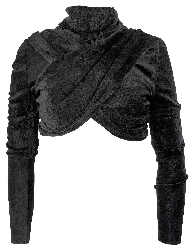 Alaïa Draped Crop Top in Black Velvet Scandinavian