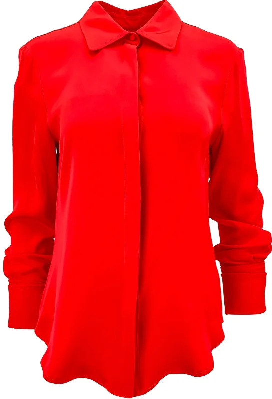 Brandon Maxwell Silk Blouse with French Cuffs in Flame Orange