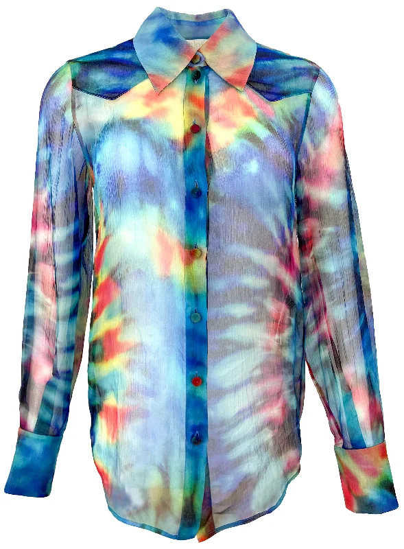 Chloé Sheer Tie-Dye Blouse in Blue Multi