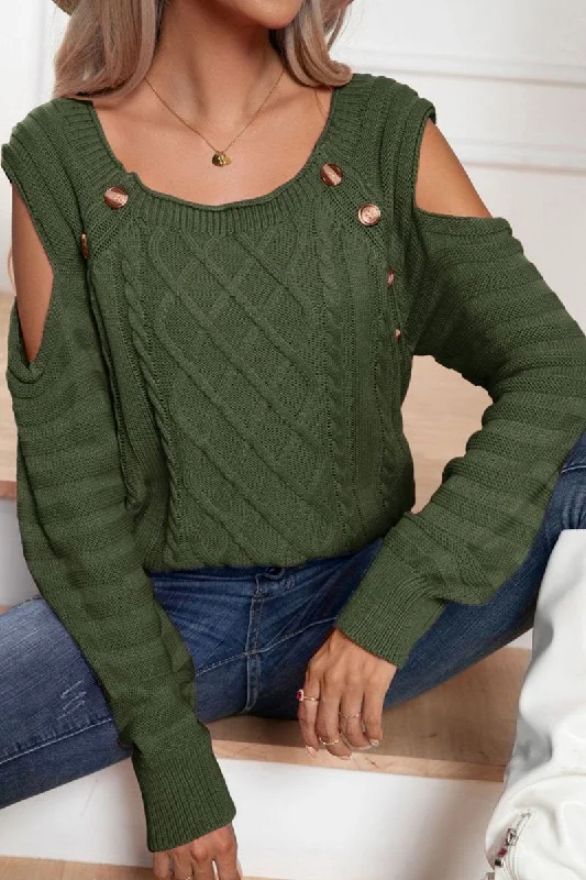 WOMEN CUT OUT DETAILED BUTTON DECKED KNIT SWEATER purpose