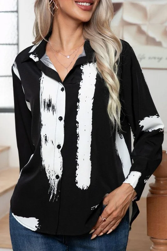 WOMEN PAINTING PATTERN LONG SLEEVE BLOUSE TOP Vacation