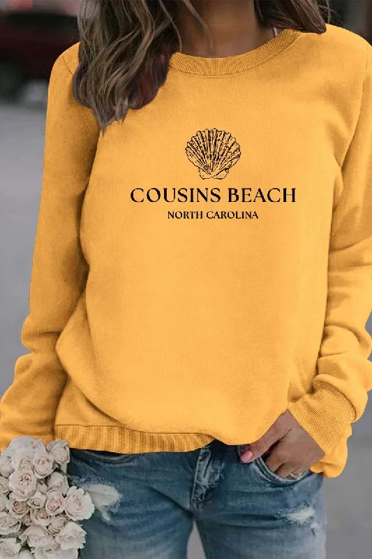 WOMEN COUSINS BEACH PRINTING CREW NECK PULLOVER