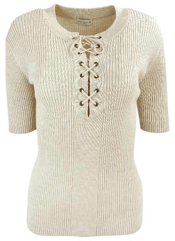 Dries Van Noten Taru Lace-Up Top in Sand