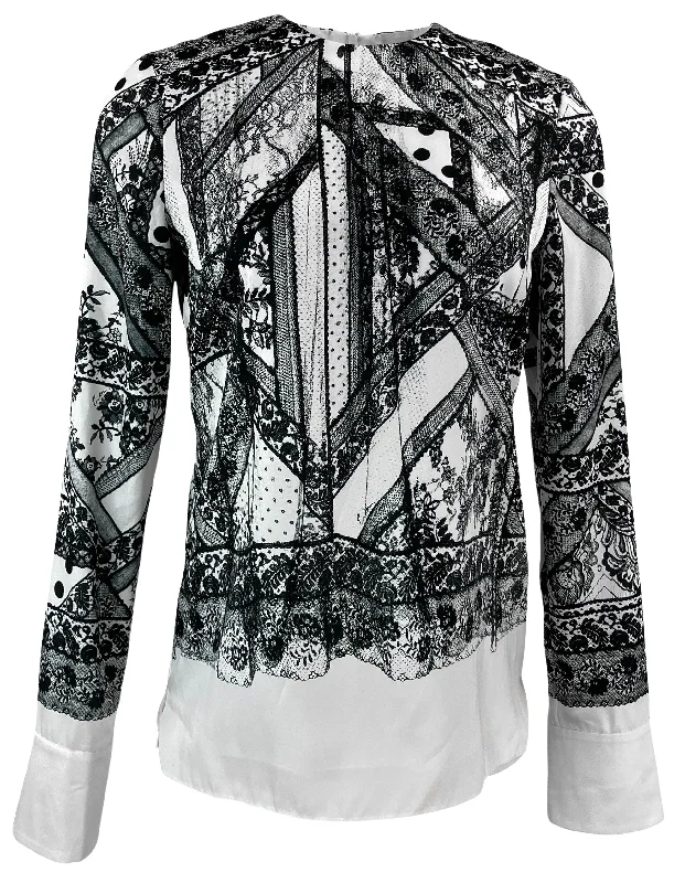 Erdem Tara Lace Print Top in Black and White