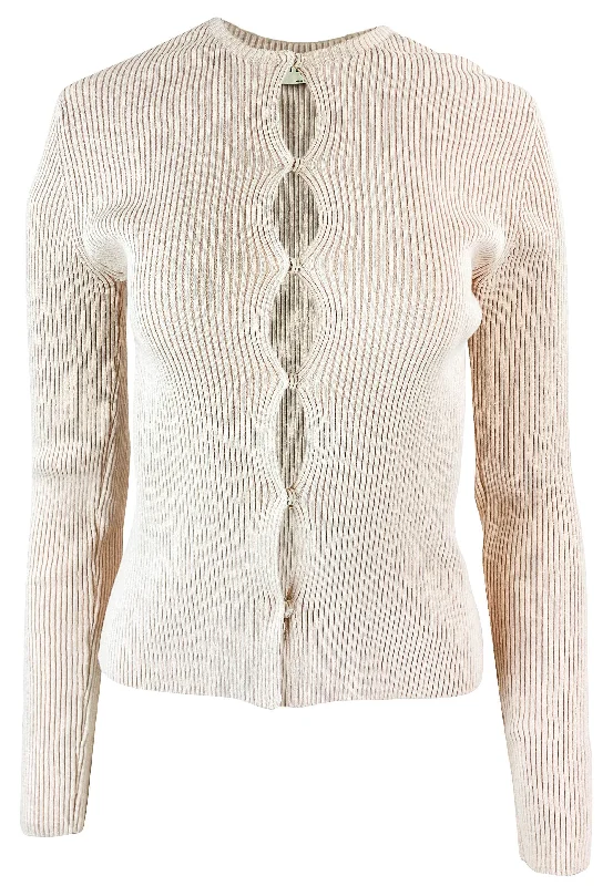 Fendi Compact Ribbed Cardigan in Almond Beige Sleek Women's 