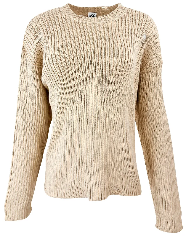 NSF Distressed Sweater in Beige Contemporary 